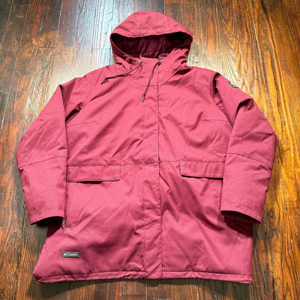 Columbia Boundary Bay Jacket Womens 3X Red Parka Hooded OmniTech‎ Waterproof